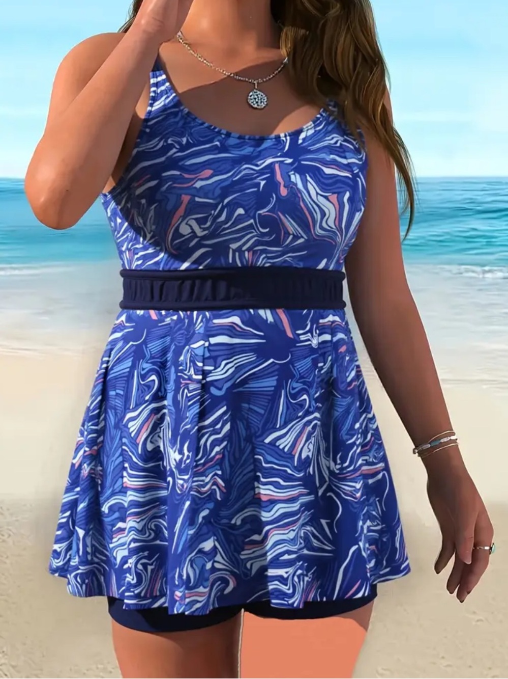Amazon Purple Blue Tankini with Swim shorts Size Large NWOT